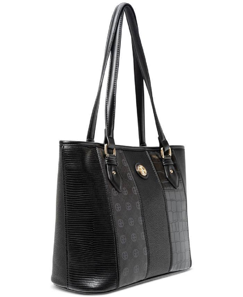 Bolsa tote feminina Giani Bernini em couro sintético com relevo Croc Colorblock, preta, tamanho regular