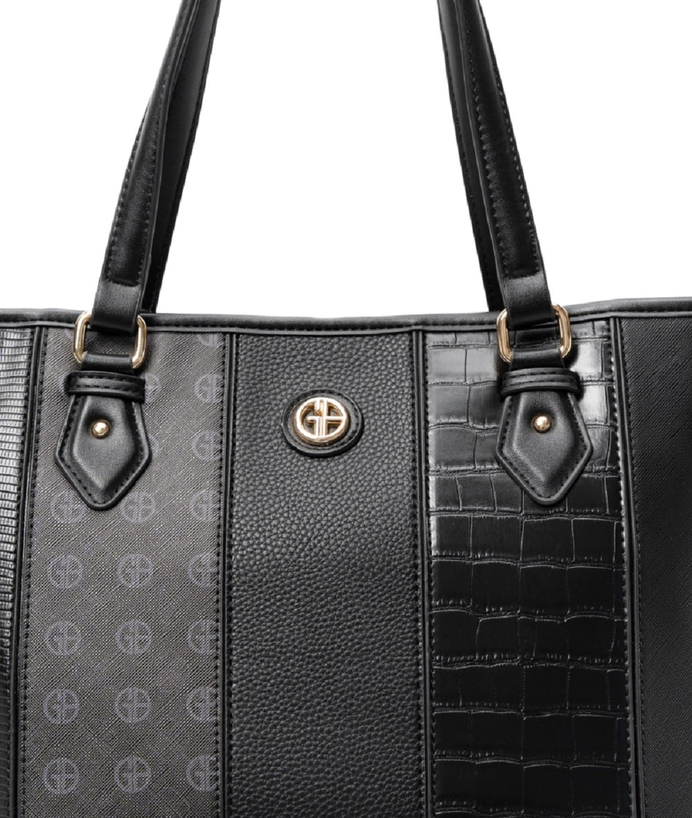 Bolsa tote feminina Giani Bernini em couro sintético com relevo Croc Colorblock, preta, tamanho regular