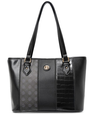 Bolsa tote feminina Giani Bernini em couro sintético com relevo Croc Colorblock, preta, tamanho regular