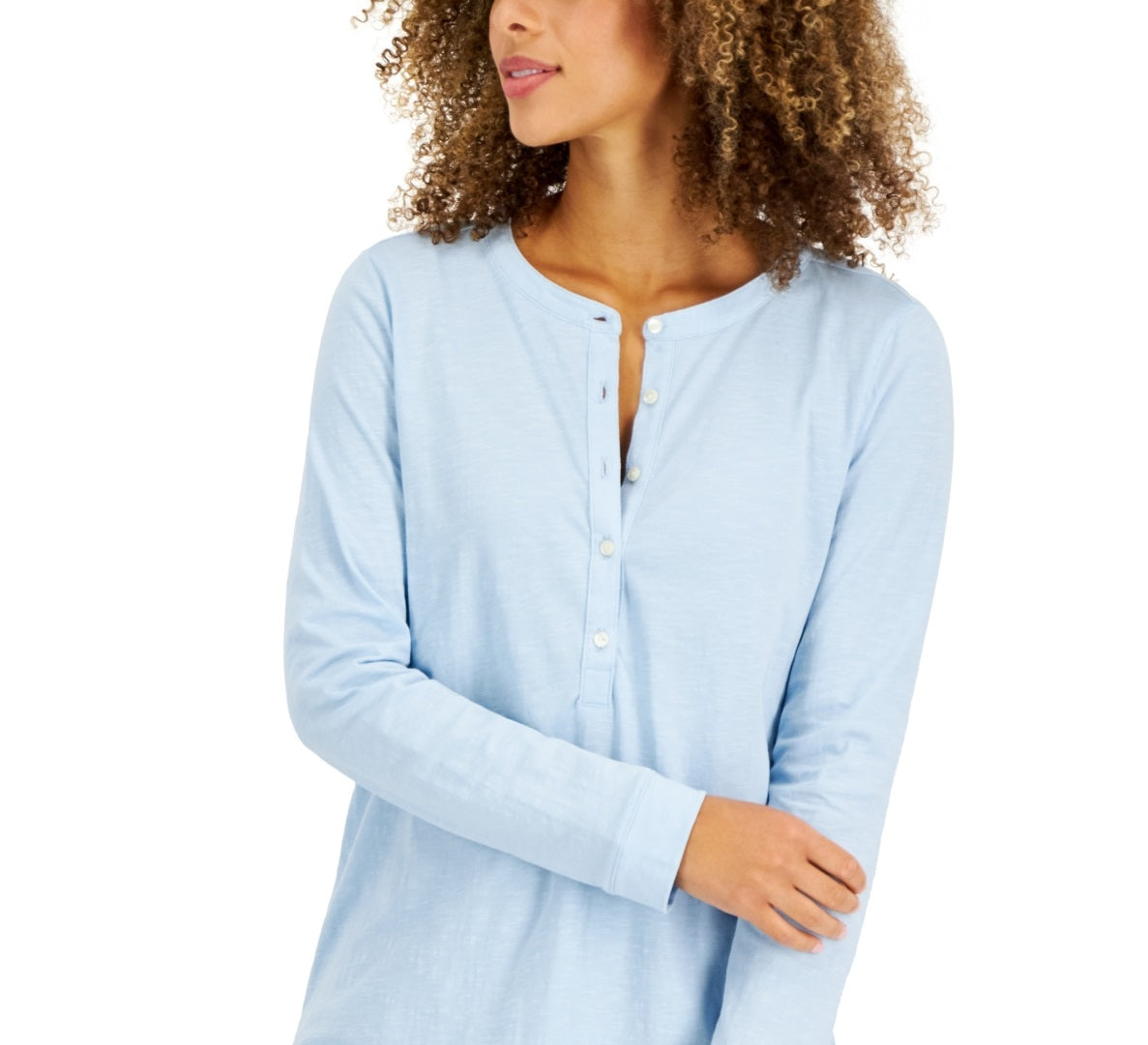 Blusa de gola redonda feminina de algodão estilo &amp; co, azul, tamanho grande