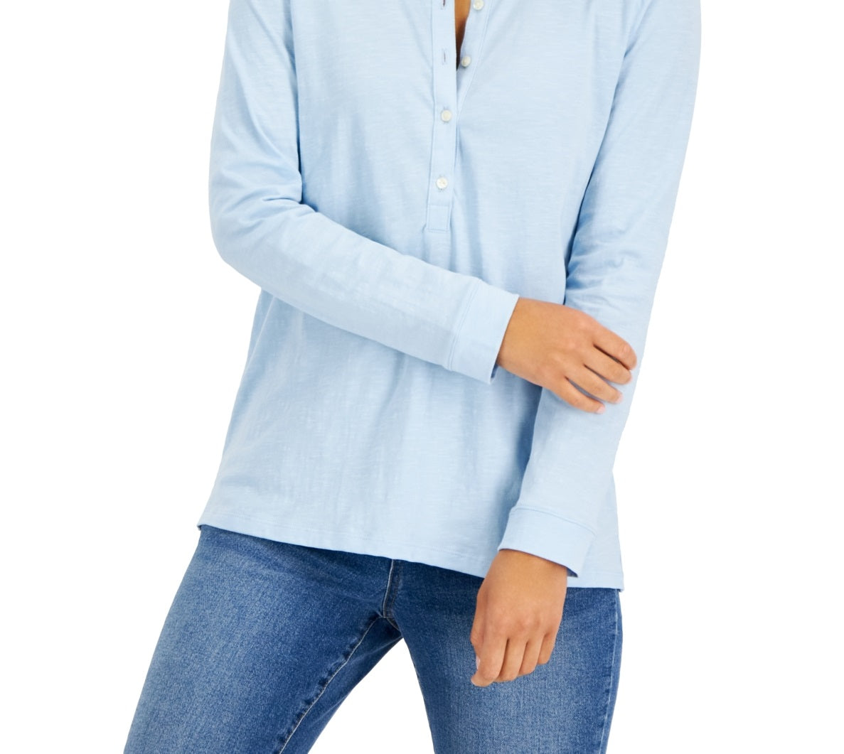 Blusa de gola redonda feminina de algodão estilo &amp; co, azul, tamanho grande