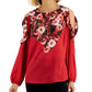 JM Collection Top feminino com ombros descobertos e estampa floral em tons mistos, vermelho, tamanho pequeno