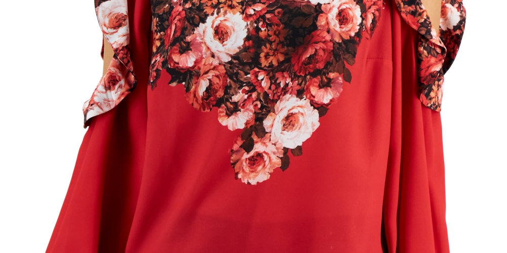 JM Collection Top feminino com ombros descobertos e estampa floral em tons mistos, vermelho, tamanho pequeno
