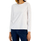 Camiseta feminina clássica lisa de manga comprida estilo &amp; co, branca, tamanho pequeno grande