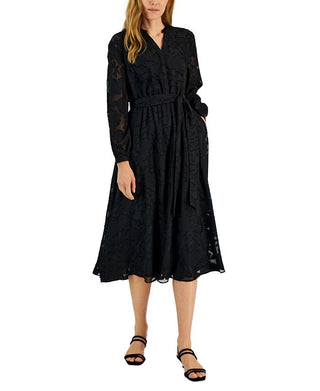 Vestido feminino Alfani com estampa jacquard e manga transparente, preto, tamanho 6