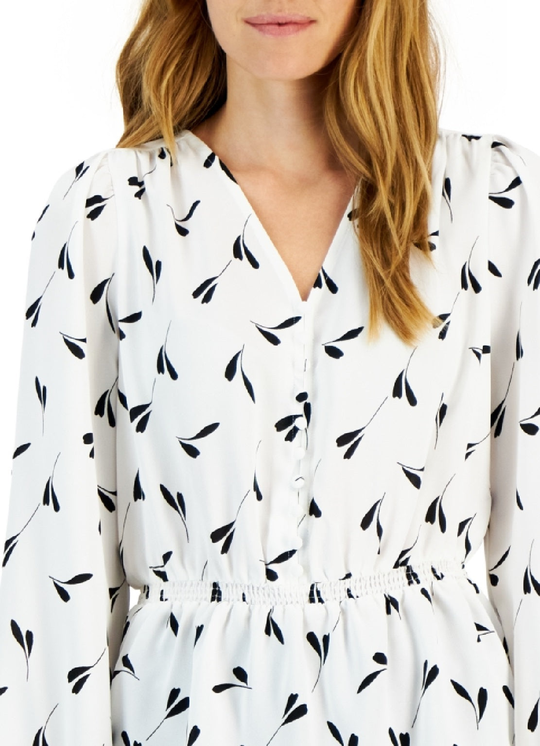 Blusa feminina Alfani com babados peplum e decote em V, branca, tamanho pequeno