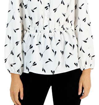 Blusa feminina Alfani com babados peplum e decote em V, branca, tamanho pequeno