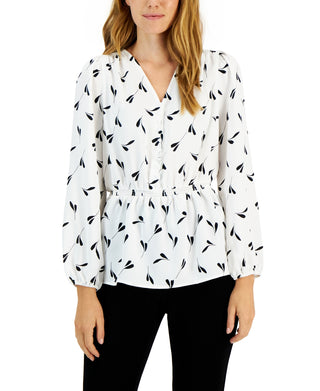 Blusa feminina Alfani com babados peplum e decote em V, branca, tamanho pequeno