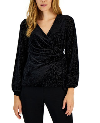 Blusa feminina Alfani Velvet Surplice Wrap, preta, tamanho pequeno