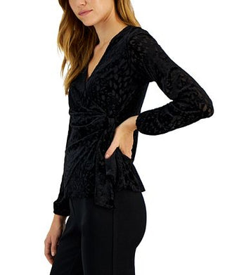 Blusa feminina Alfani Velvet Surplice Wrap, preta, tamanho pequeno