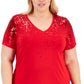 Camiseta feminina com lantejoulas INC International Concepts vermelha tamanho 2X
