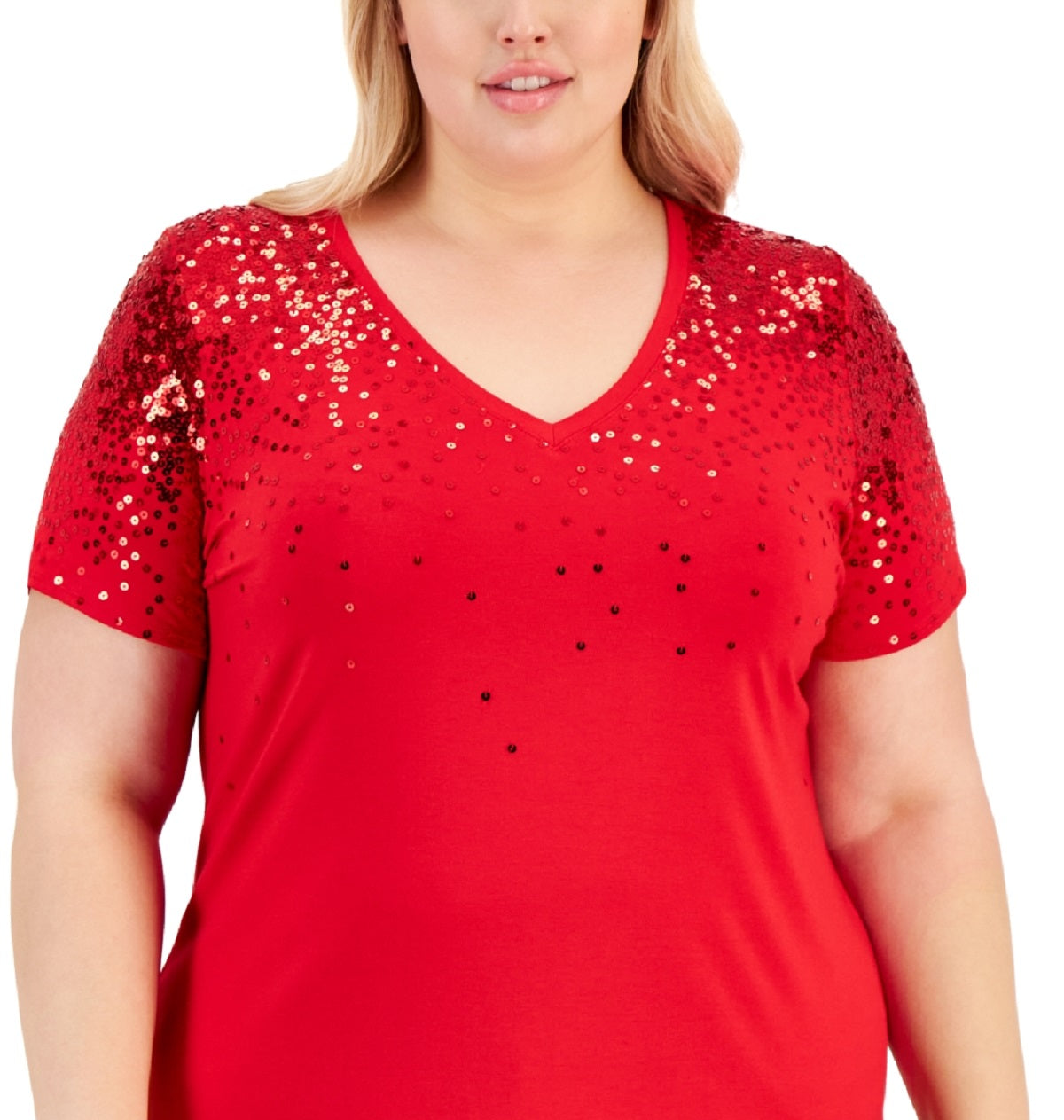 Camiseta feminina com lantejoulas INC International Concepts vermelha tamanho 2X