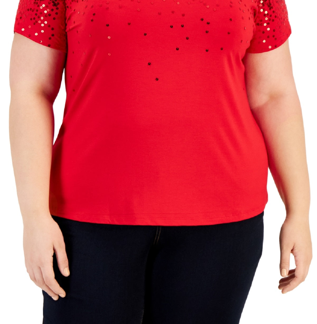 Camiseta feminina com lantejoulas INC International Concepts vermelha tamanho 2X