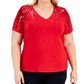 Camiseta feminina com lantejoulas INC International Concepts vermelha tamanho 2X