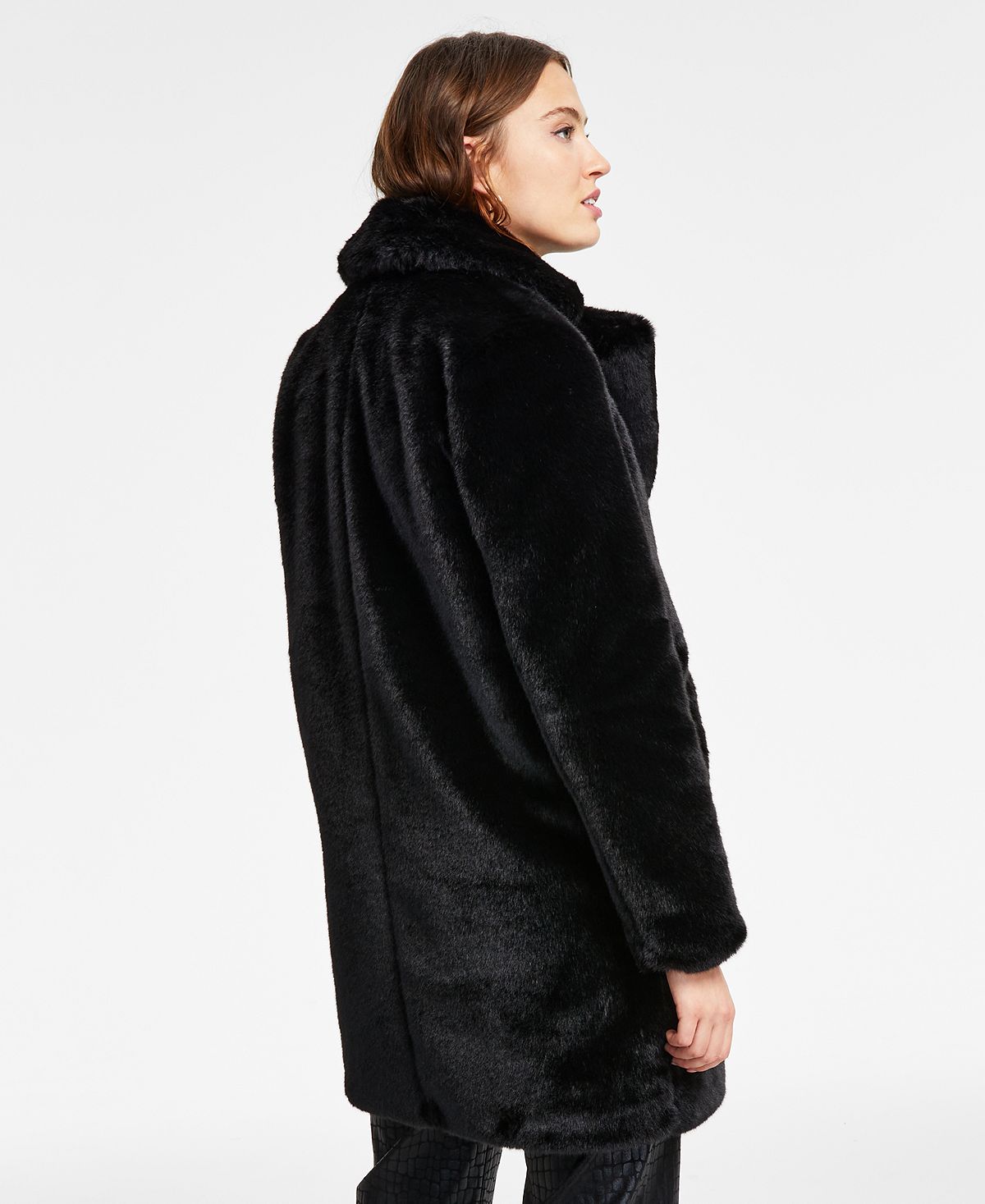 INC International Concepts Casaco longo de pele sintética feminino, preto, tamanho pequeno