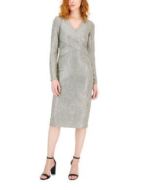 Vestido feminino com corpete cruzado INC International Concepts, dourado, tamanho XL