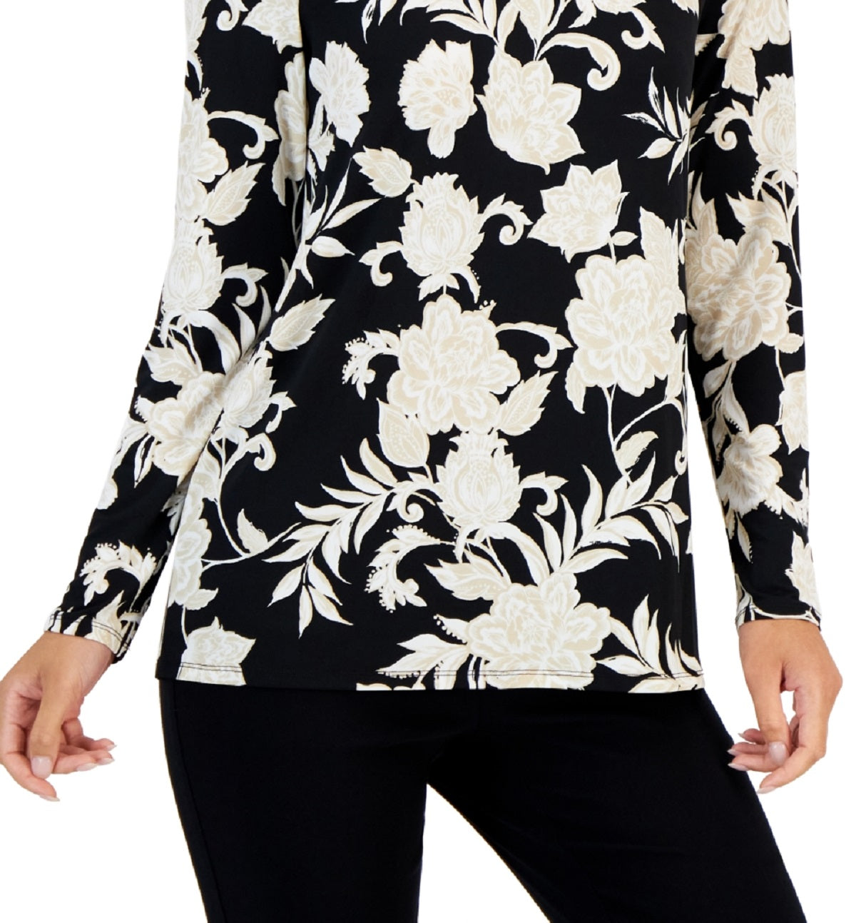 JM Collection Top feminino elaborado com recorte festivo e embelezado, preto, tamanho pequeno
