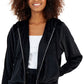 Moletom com capuz feminino de veludo com zíper da INC International Concepts, preto, tamanho médio