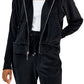Moletom com capuz feminino de veludo com zíper da INC International Concepts, preto, tamanho médio