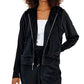 Moletom com capuz feminino de veludo com zíper da INC International Concepts, preto, tamanho médio