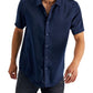 Camisa masculina de cetim com gola alta e botões da INC International Concepts, tamanho pequeno, azul