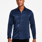 Camisa masculina de cetim com gola alta e botões da INC International Concepts, tamanho pequeno, azul