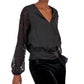 Blusa feminina com manga de renda INC International Concepts, preta, tamanho grande