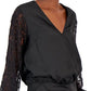 Blusa feminina com manga de renda INC International Concepts, preta, tamanho grande