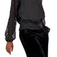 Blusa feminina com manga de renda INC International Concepts, preta, tamanho grande