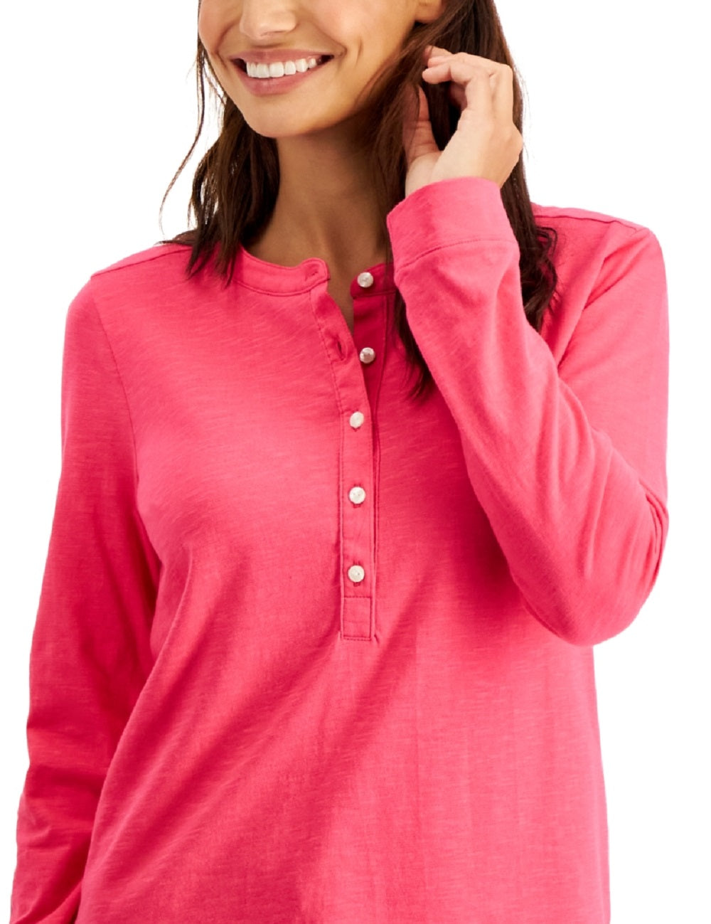 Top Henley Feminino Estilo &amp; Co Rosa Tamanho Pequeno Grande