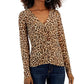 Blusa feminina com estampa animal e decote em V, franzida, marrom, tamanho pequeno, da INC International Concepts