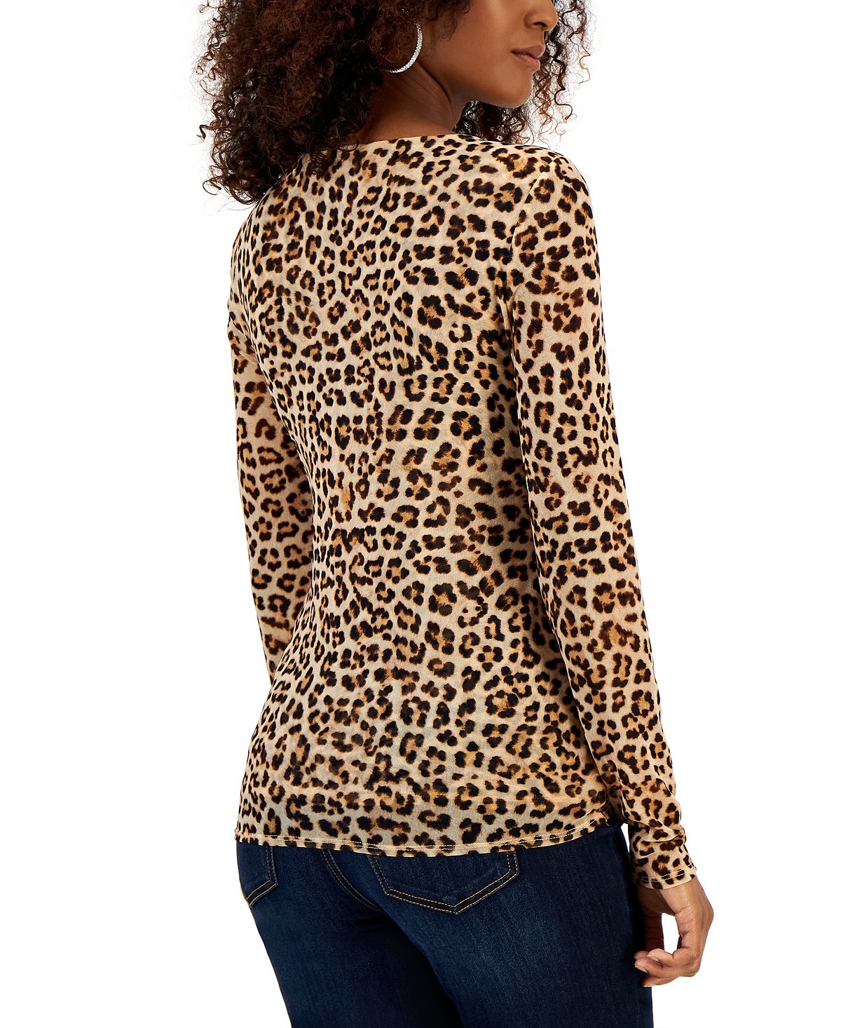 Blusa feminina com estampa animal e decote em V, franzida, marrom, tamanho pequeno, da INC International Concepts