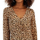 Blusa feminina com estampa animal e decote em V, franzida, marrom, tamanho pequeno, da INC International Concepts