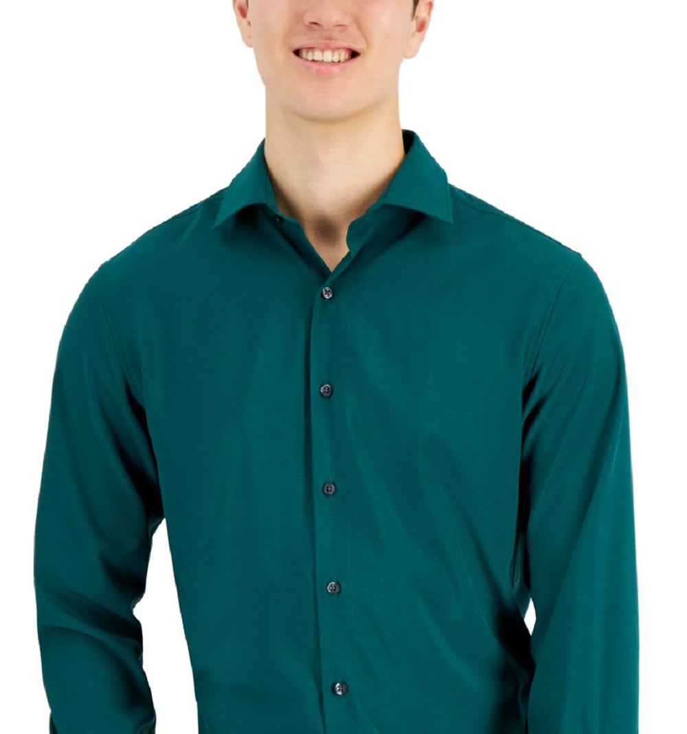 Camisa social masculina Alfani Slim Fit com elasticidade em 4 direções, verde, tamanho 14x32x33