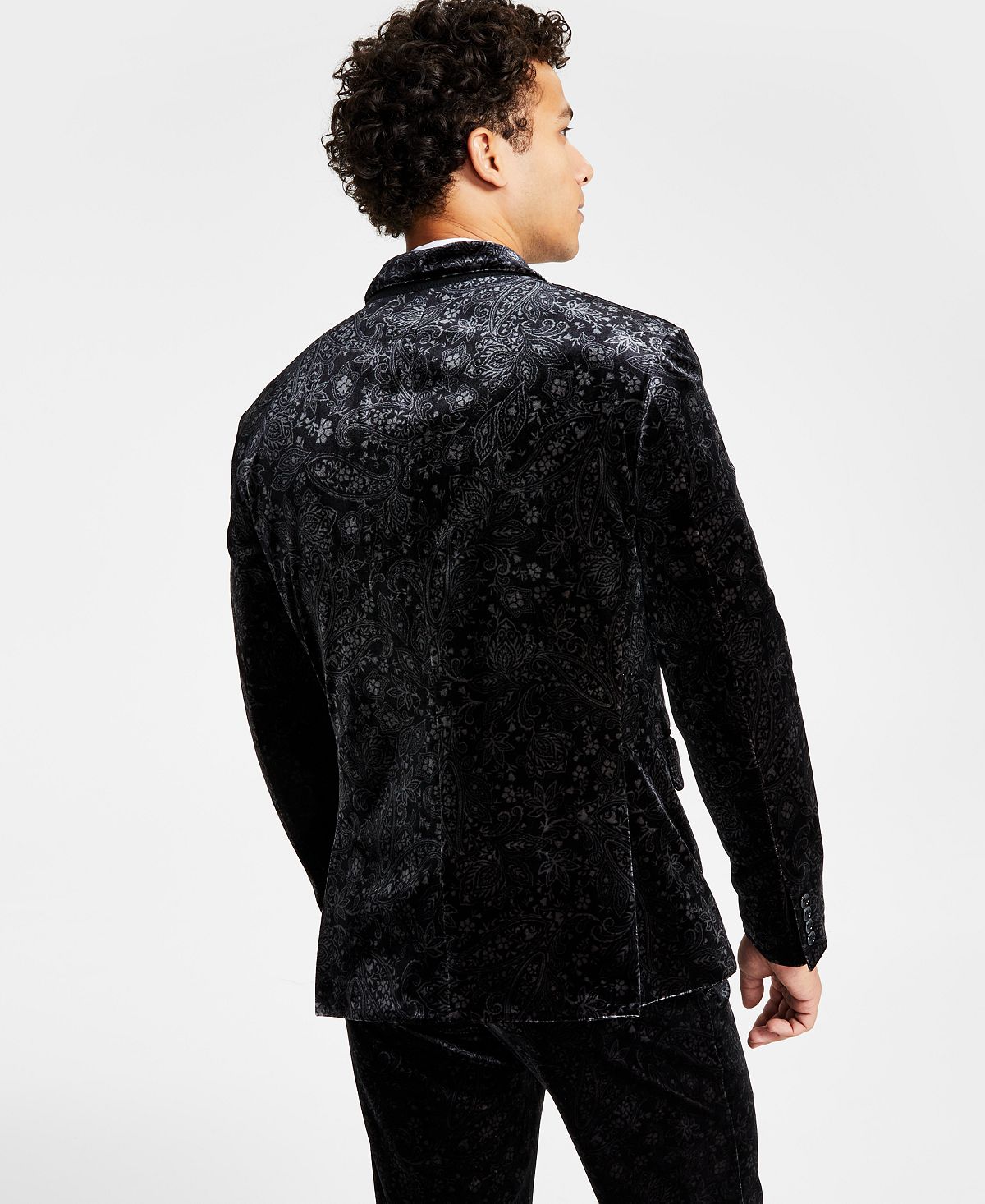 INC International Concepts Jaqueta de veludo masculina slim fit com estampa paisley, preta, tamanho XX-G