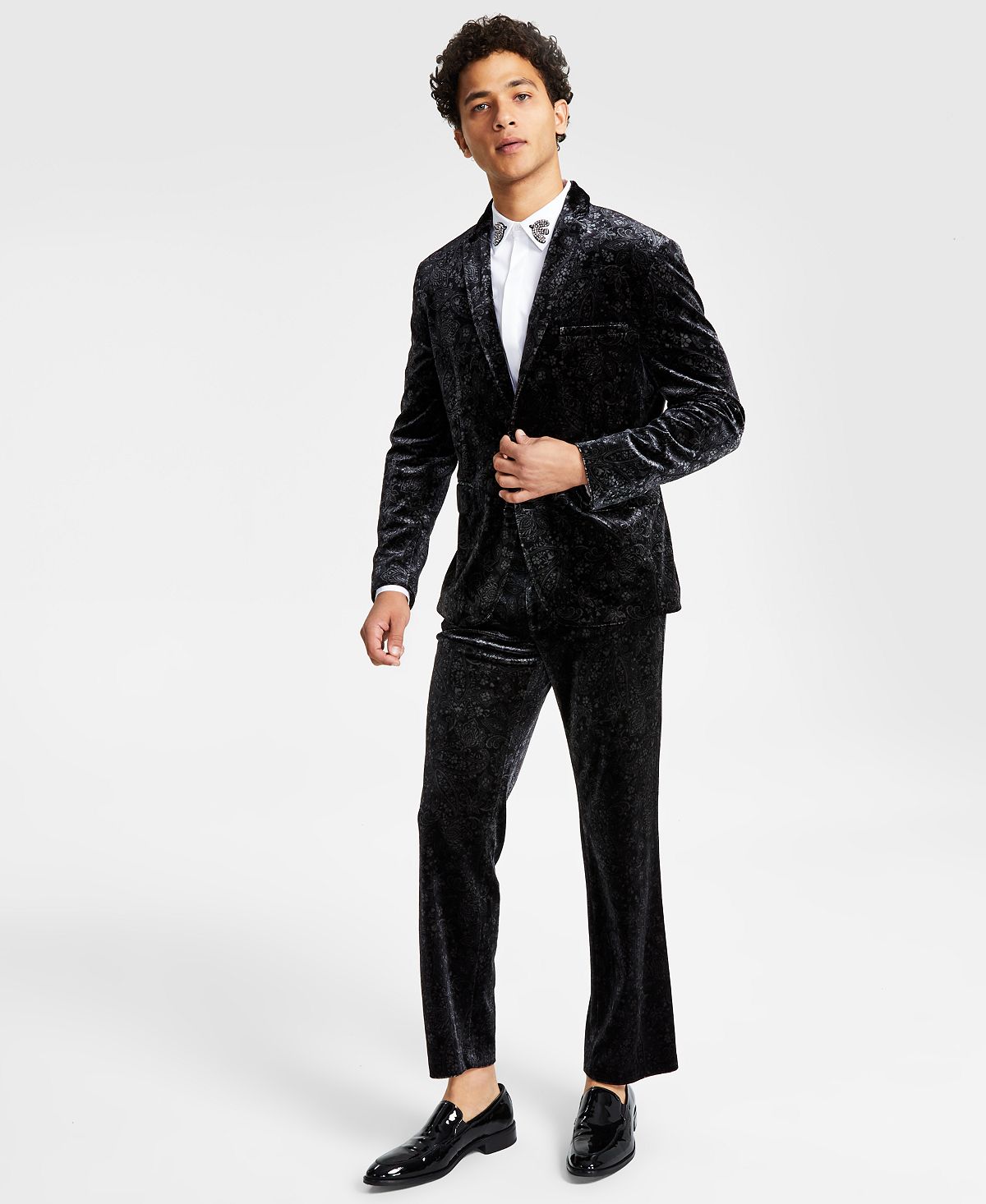 INC International Concepts Jaqueta de veludo masculina slim fit com estampa paisley, preta, tamanho XX-G