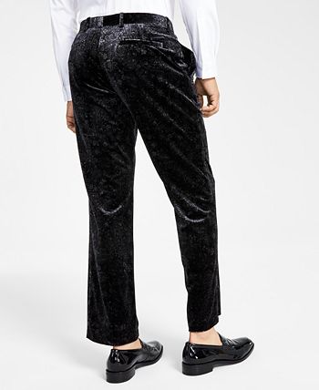 Calça de terno masculina de veludo estampado slim fit da INC International Concepts, preta, tamanho 29