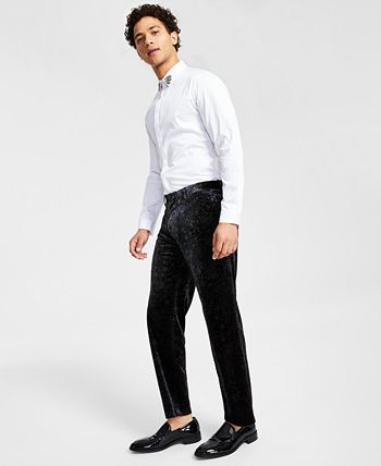 Calça de terno masculina de veludo estampado slim fit da INC International Concepts, preta, tamanho 29