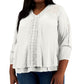 Blusa feminina de manga comprida com acabamento em renda, estilo &amp; co, branca, tamanho 1X