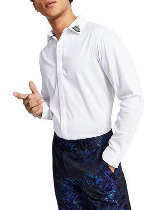 Camisa elástica com botões e detalhes embelezados da INC International Concepts para homens, branca, tamanho médio