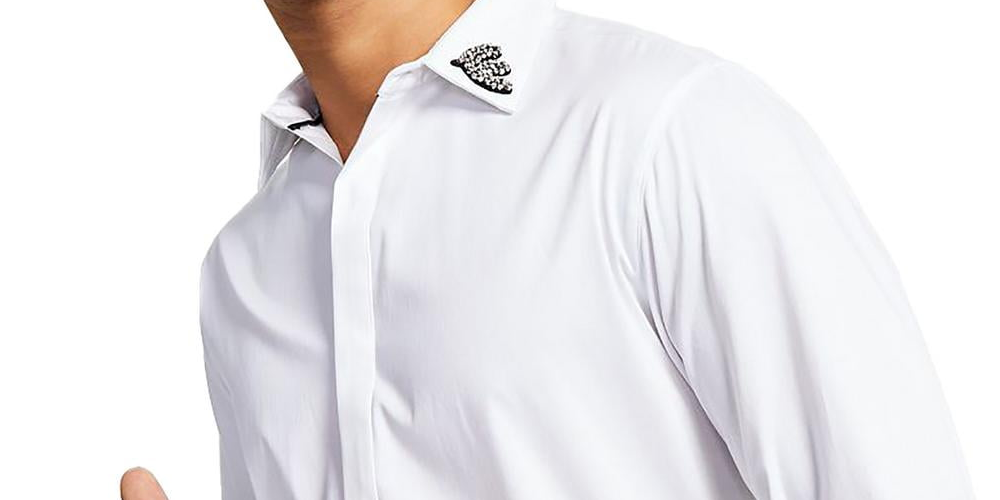 Camisa elástica com botões e detalhes embelezados da INC International Concepts para homens, branca, tamanho médio