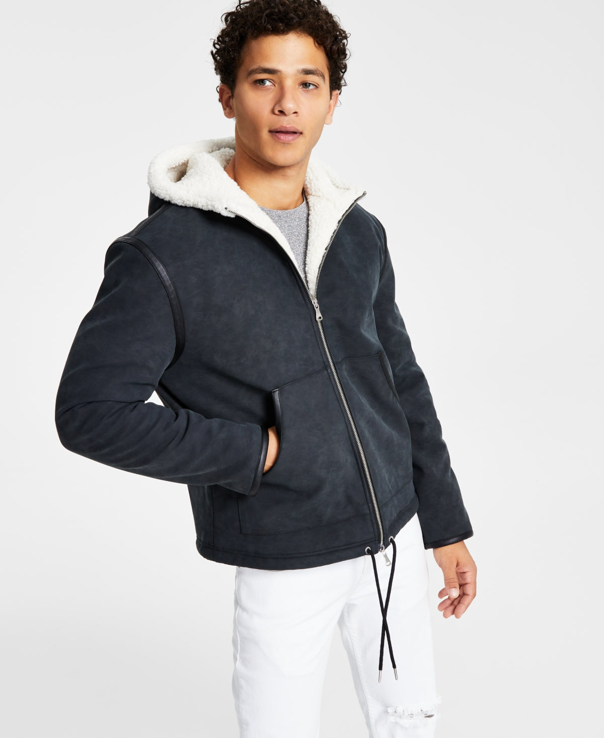 INC International Concepts Jaqueta masculina Erik Classic Fit com forro de lã e capuz, preta, tamanho grande
