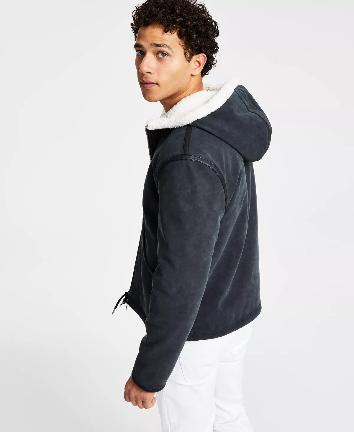 INC International Concepts Jaqueta masculina Erik Classic Fit com forro de lã e capuz, preta, tamanho grande