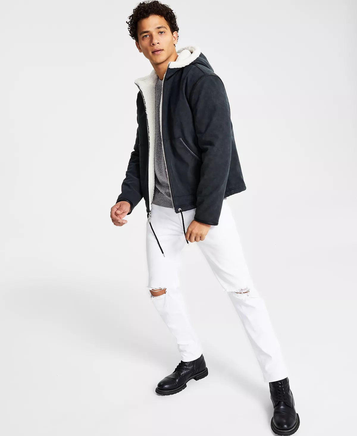 INC International Concepts Jaqueta masculina Erik Classic Fit com forro de lã e capuz, preta, tamanho grande