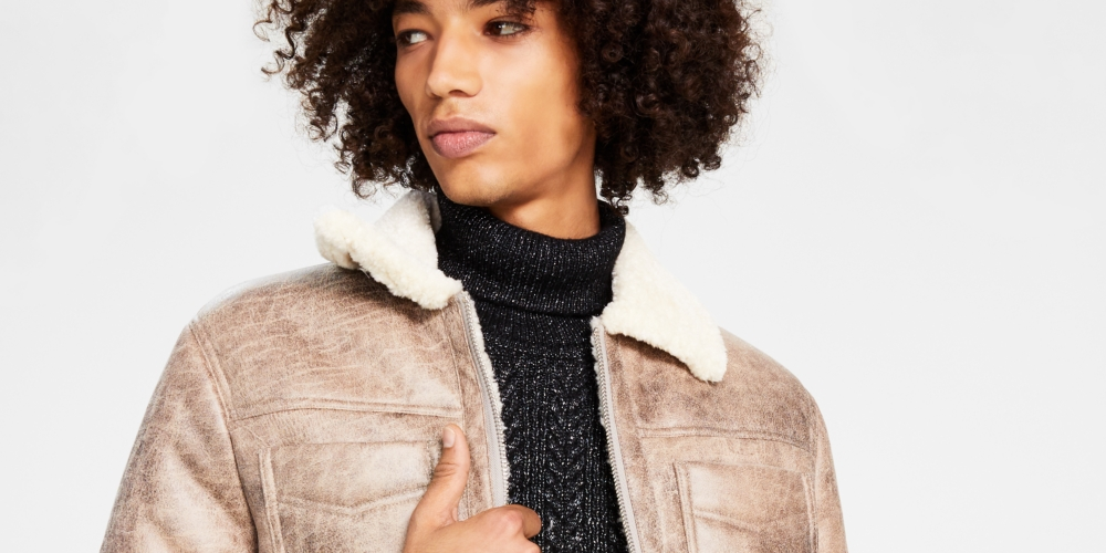 Jaqueta masculina INC International Concepts Flynn Fleece com zíper frontal marrom, tamanho GG