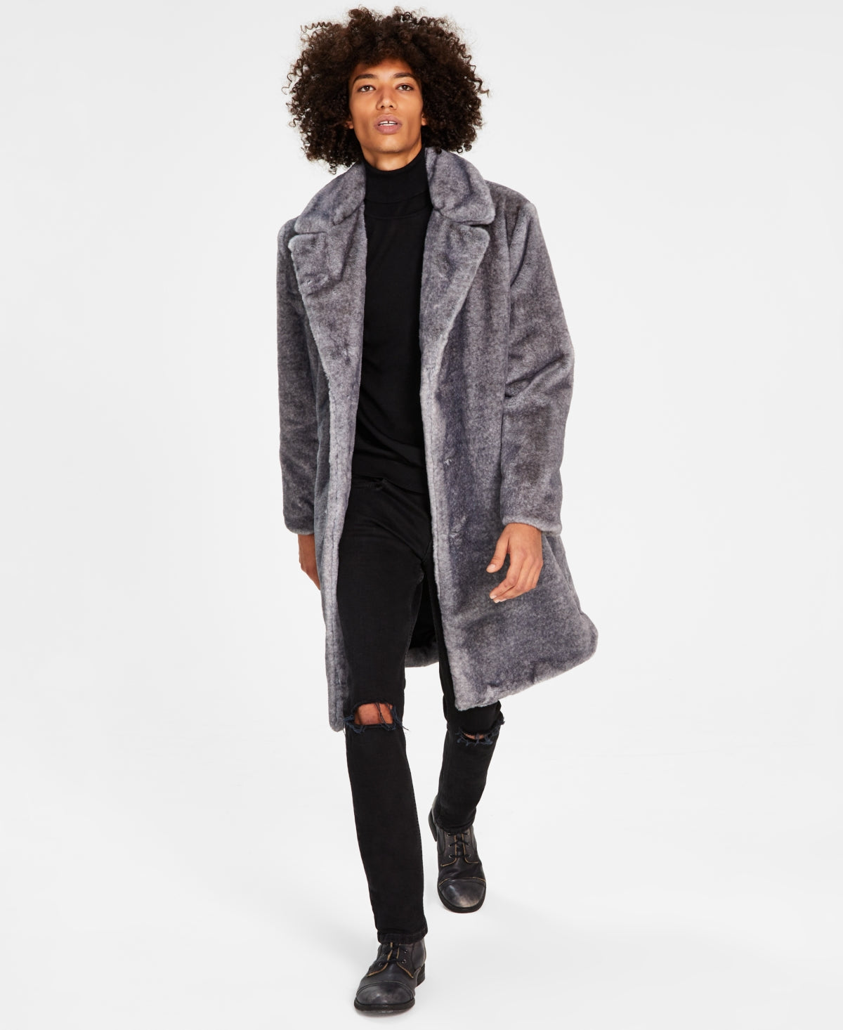 INC International Concepts Masculino Elton Classic Fit Frosted Tip Faux Fur Coat Cinza Tamanho X-Large
