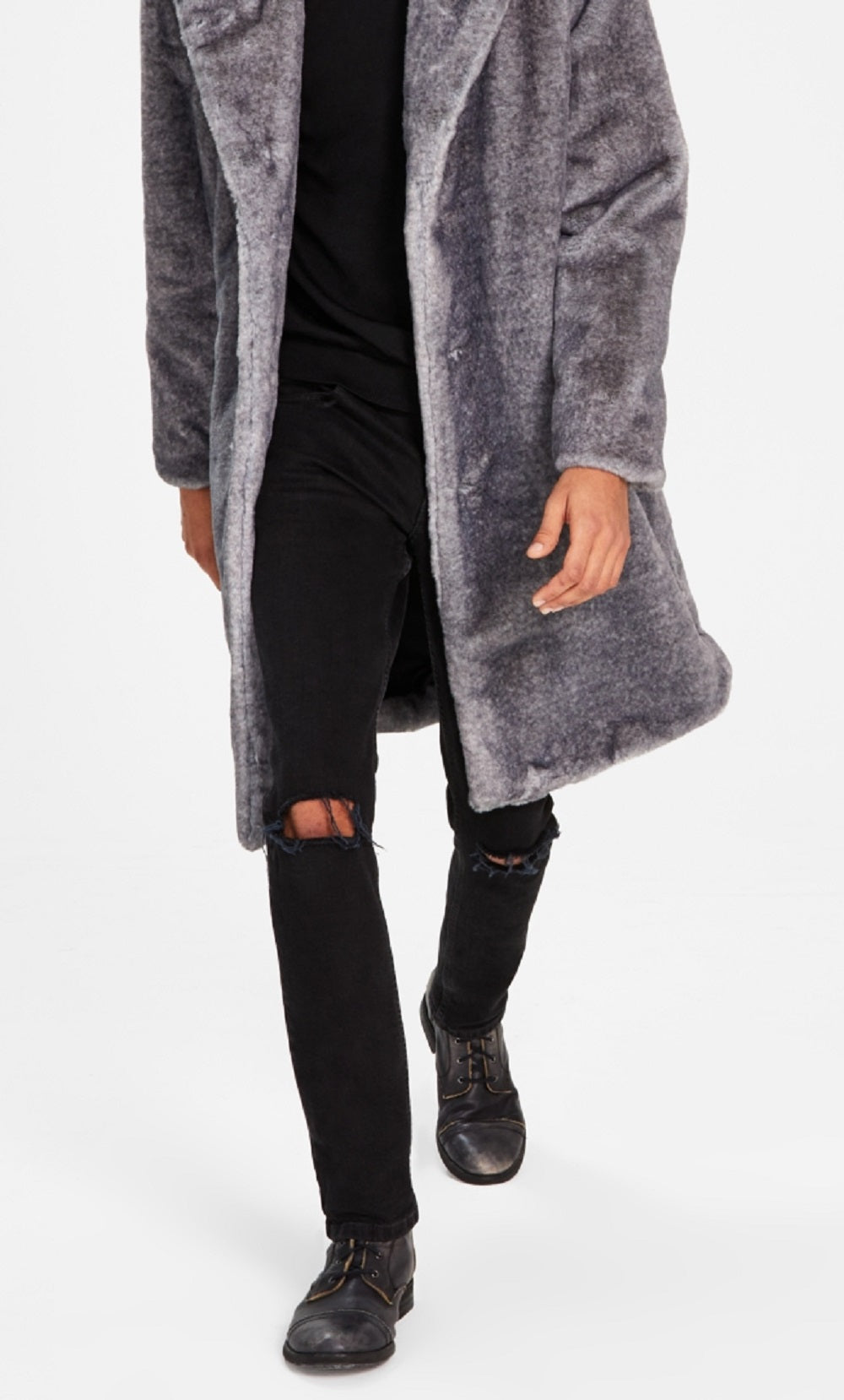 INC International Concepts Masculino Elton Classic Fit Frosted Tip Faux Fur Coat Cinza Tamanho X-Large