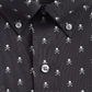 Camisa social masculina Club Room Slim Fit com estampa de caveira e botões, preta, tamanho médio
