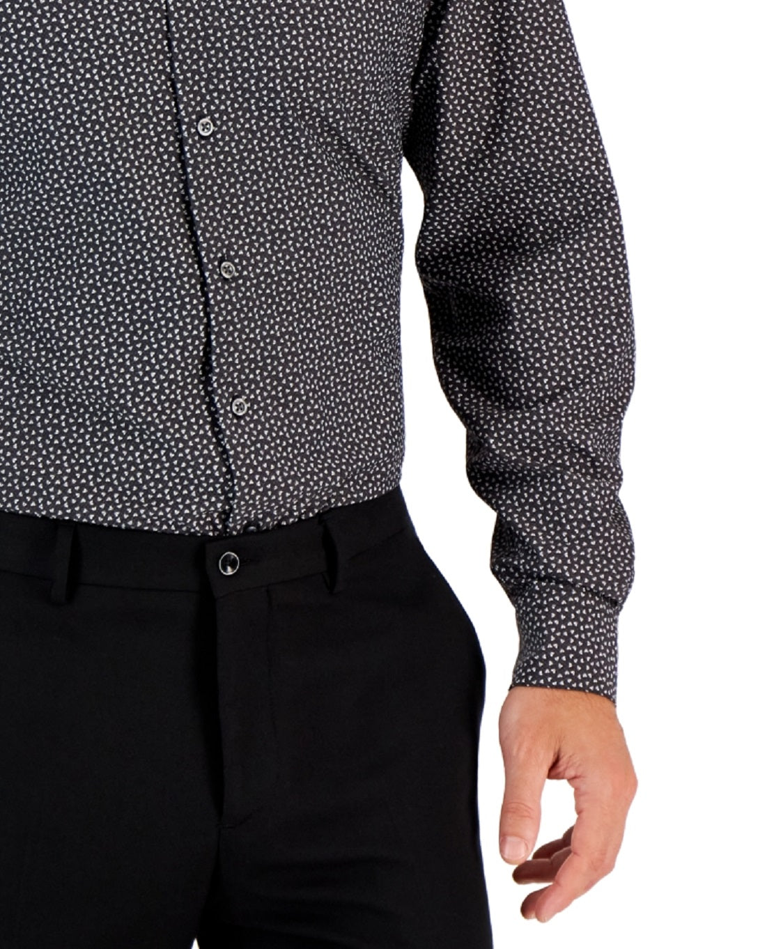Camisa social masculina Alfani Regular Fit Travel Ready com estampa geométrica angular, preta, tamanho 36X37