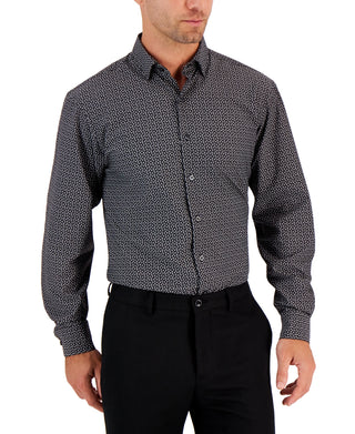 Alfani Men's Regular Fit Travel Ready Angled Geo Print Dress Shirt Black Size 36X37